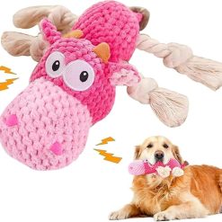 Indestructible Plush Dog Toys for Aggressive Chewers – Durable Squeaky 
Crinkle Puppy Chew Toys for Teething, Calming Pillow Play (Pink)
