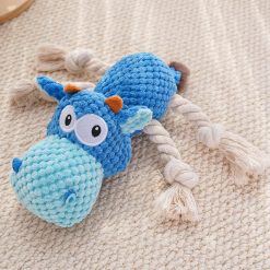 2025 Upgrade Indestructible Plush Dog Toys for Aggressive Chewers Small 
Medium Large Breed, Crinkle Squeaky Puppy Chew Toys for Teething, Mellow 
Calming Pillow Toys (Blue Hippo) (1)